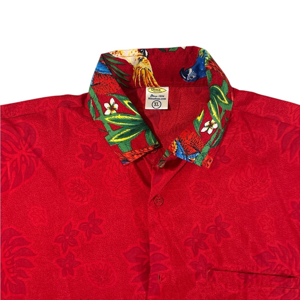 Men’s Hawaiian shirts XL Red Tropical Parrot Print Exelente condition - Picture 3 of 5